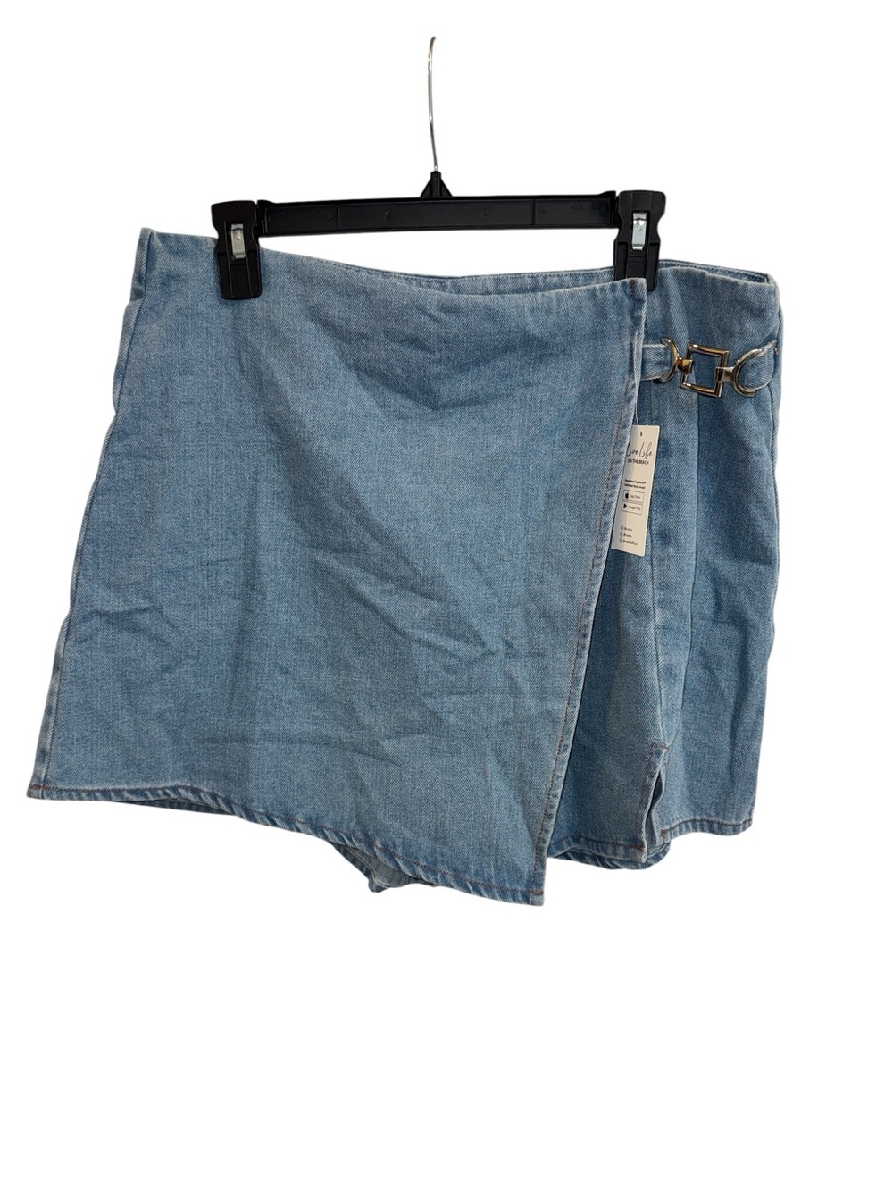 Cupshe Light Blue Denim Skort with Buckle Detail